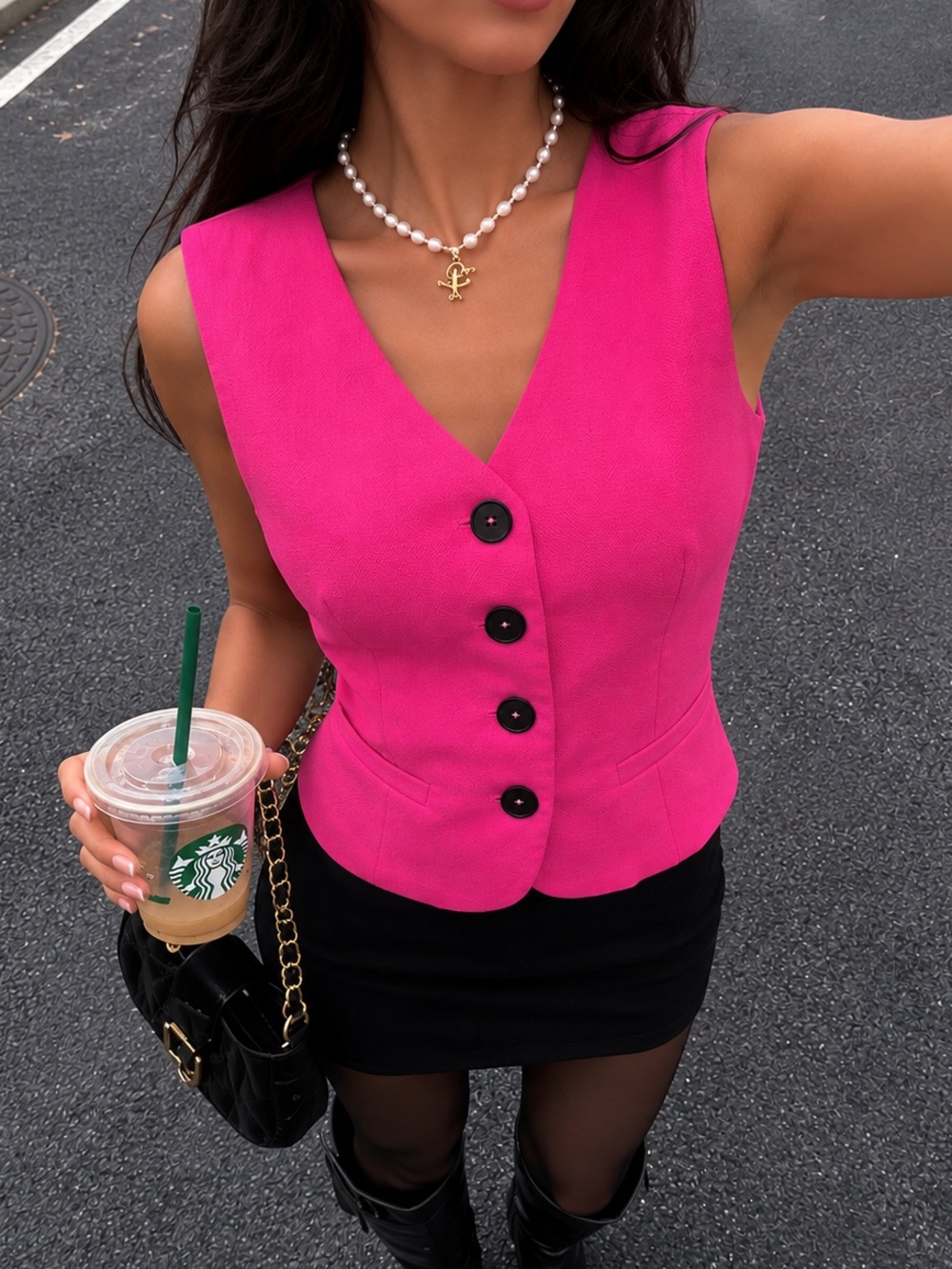 Nasty Gal Hot Pink Cropped Button Front Tailored Vest Waistcoat Size 4